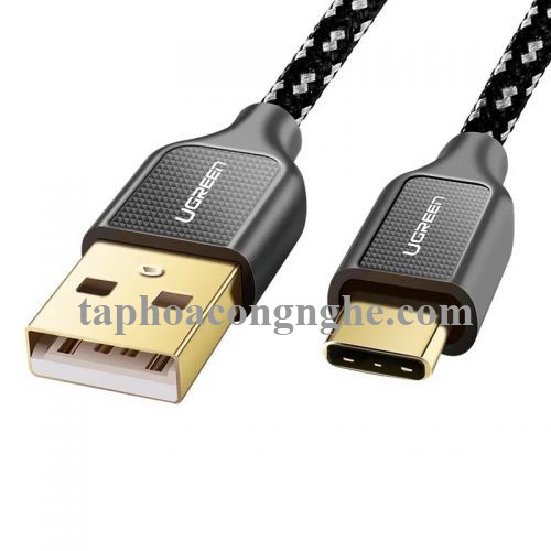 Ugreen 50142 0.5M màu Đen Cáp sạc truyền dữ liệu USB 2.0 sang TYPE C vỏ bọc lưới đầu mạ vàng US259 30050142